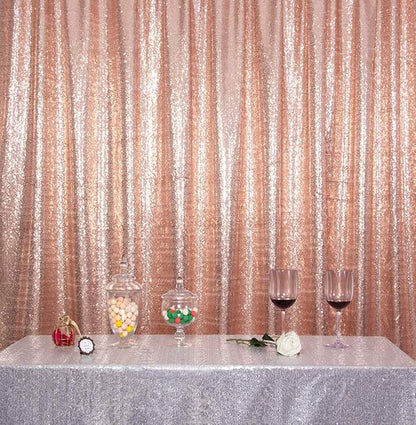 SquarePie Sequin Backdrop Curtain Not See Through Background for Wedding Party 7FT x 7FT Rose Gold