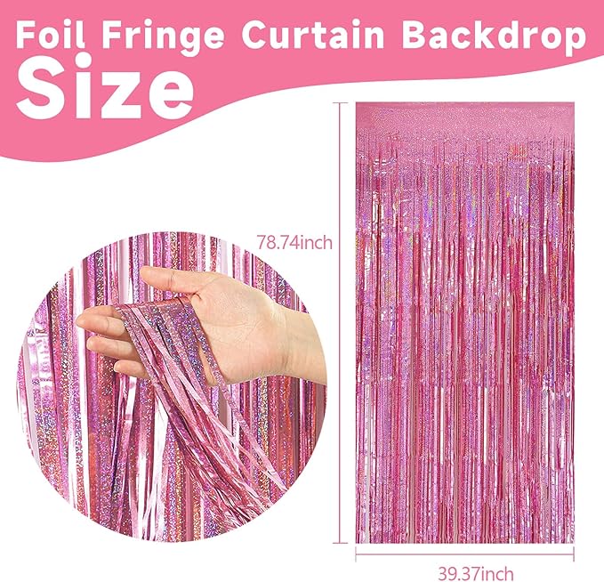 5 Pack Pink Tinsel Foil Fringe Curtains Tinsel Backdrop Sparkly Curtains Party Streamers for Valentines Bachelorette Holiday New Year Eve Celebrations Birthday Party