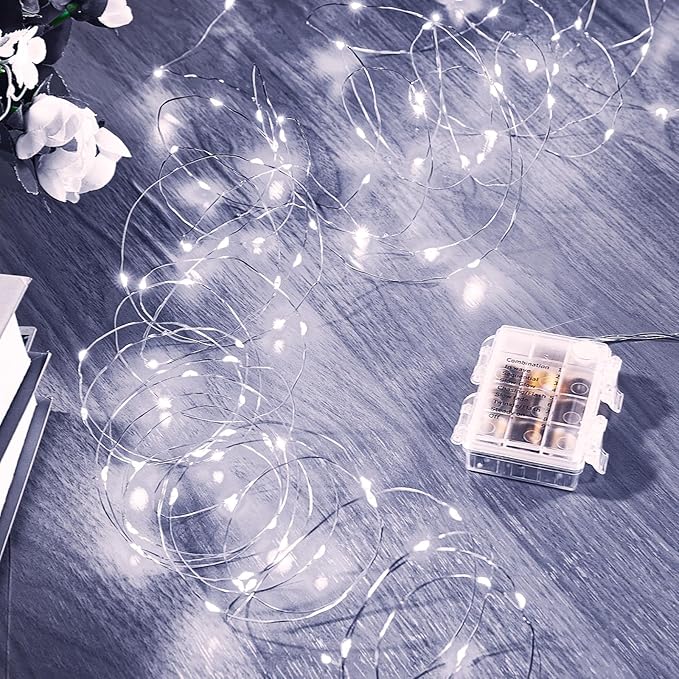 1 Pack 16.4 Ft. Battery Operated Outdoor String Lights with Remote & Timer, LED Cool White Fairy Lights, Waterproof Twinkle Lights for Bedroom, Dorm, Mason Jar, Wedding, Party, Christmas