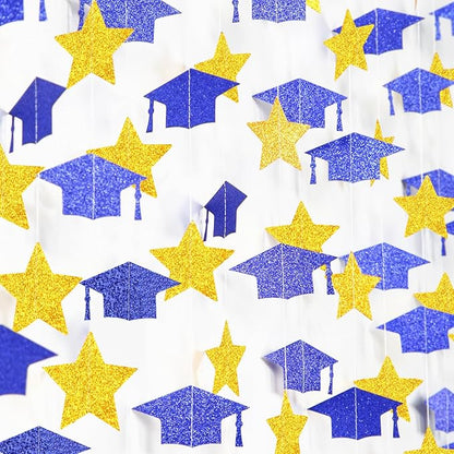 Navy-Blue Gold Graduation-2025 Class Party-Decorations - Congrats Grad Hat Star Banner Streamers Garland,Senior High School Night College Congratulations Decor Supplies Ouruola