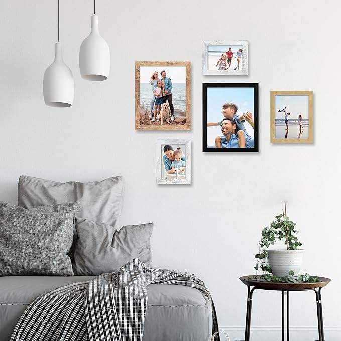 4x6 Picture Frame Set of 4, High Definition Real Glass 4 x 6 Photo Frames for Tabletop Display and Wall Mounting (Distressed White+Oak+Rustic Brown+Black)