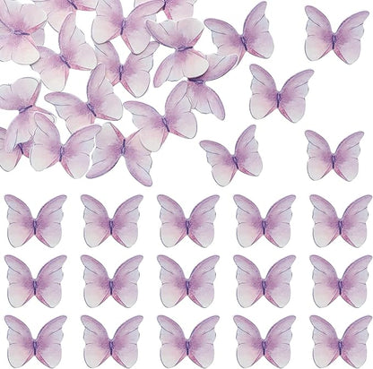Ephlyn 48Pcs Edible Butterfly Cupcake Toppers Cute 3D Butterfly Cake Picks for Baby Shower Bridal Shower Boys Girls Birthday Party Cake Decorations Supplies Purple