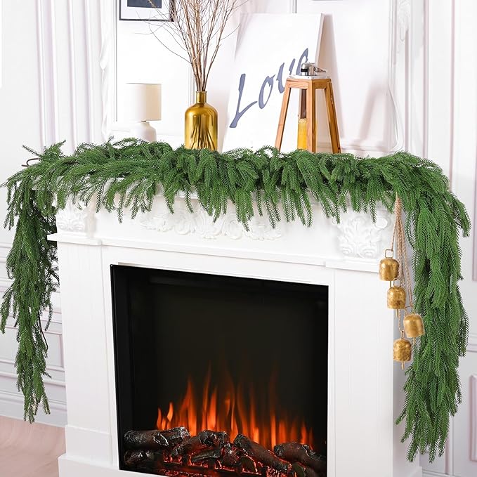 Hananona 2 Pcs 6 Ft Artificial Norfolk Pine Garlands, Real Touch Winter Pine Garland, Green Artificial Greenery Garland for Table, Mantle, Wall, Indoor, Outdoor Christmas Decorations (2, 6 FT)
