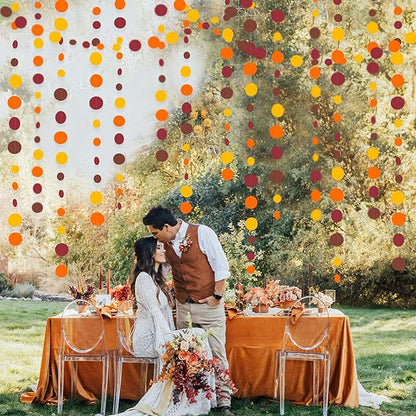 46Ft Fall Party Decorations Polka Dots Garlands Orange Yellow Burgundy Brown Hanging Paper Circle Dots Streamer for Birthday Wedding Baby Shower Fall Autumn Thanksgiving Harvest Party Decor Supplies