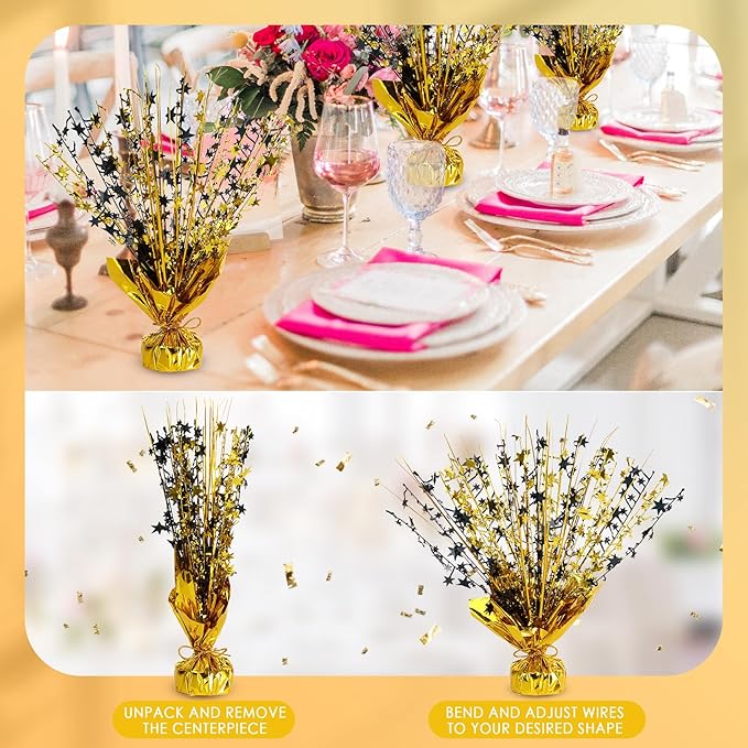 6 Pack Star Table Centerpieces for Party, Birthday Table Decorations for Kids Adults, Party Centerpieces for Tables for Wedding Baby Shower Graduation Holiday Event (Black Gold)