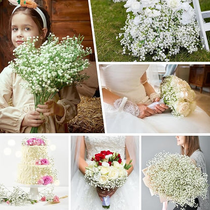 Babys Breath Artificial Flowers, Real Touch Babys Breath Flowers Artificial Bulk for Wedding Decor, White Fake Flowers for Party Home Garden Decor (48, White)