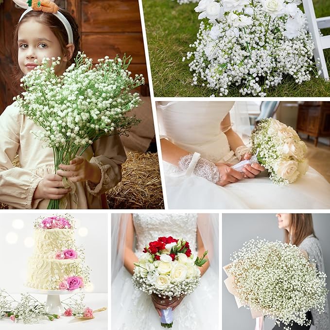 Babys Breath Artificial Flowers, Real Touch Babys Breath Flowers Artificial Bulk for Wedding Decor, White Fake Flowers for Party Home Garden Decor (24, White)