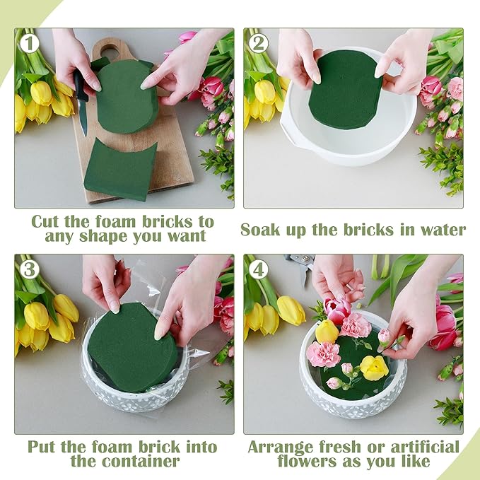 24 Packs Floral Foam Blocks Wet & Dry Floral Foam Bricks 5.5x3.1x1.8 Inch Flower Arranging Kit for Fresh and Artificial Flowers Florist Foam Blocks for Wedding Home Decor
