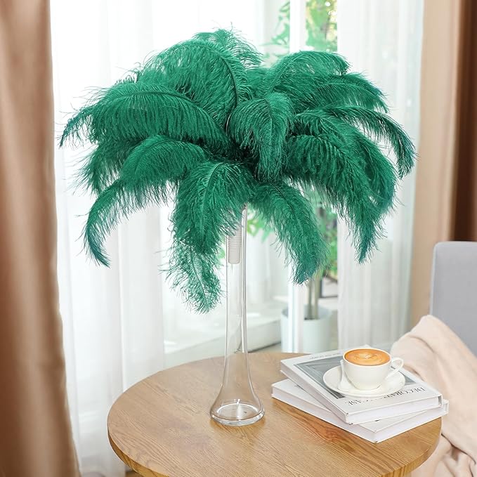 Maitys 90 Pcs Large Natural Ostrich Feathers Bulk 14-16 Inch (35-40cm) 12-14 Inch (30-35cm) 10-12 Inch (25-30cm) Ostrich Feathers Plumes for Centerpieces Wedding (Blackish Green)
