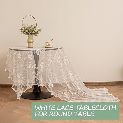 Jayla White Lace Tablecloth for Rectangular Tables, Vintage Style Wedding Table Cloths for Reception, Baby Shower, Birthday Party, Formal Dining, Dinner Parties 60 X 102 Inches