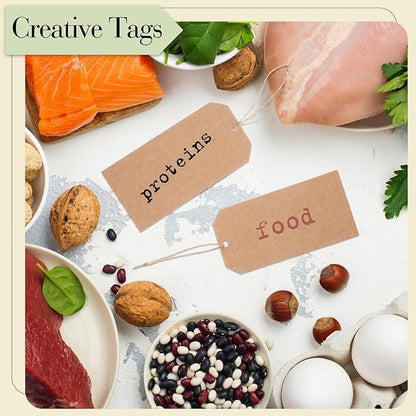 Gersoniel 200 Pcs Kraft Paper Gift Tags with String 4.7" x 2.4" Cardboard Price Tag Name Tag Vintage Wedding Birthday Hang Brown Tags with Twine Blank Gift Tag for Wedding Birthday Holiday Art & Craft