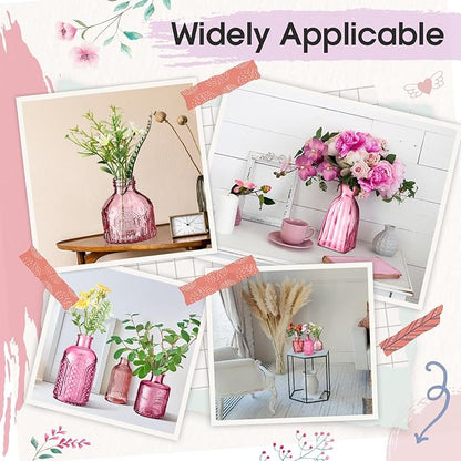 Yaomiao 30 Pcs Vases Bulk Colored Flower Glass Vases Bud Vintage Colored Glass Bottles Colorful Rustic Embossed for Home Wedding Table Decorations Gifts(Pink Series)