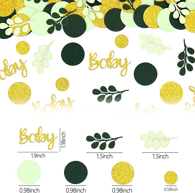 300PC Greenery Baby Shower Confetti for Gender Neutral Baby Shower Decorations Gold and Sage Green Circle Dots Table Confetti Scatter for Nature Girl Boy Birthday Gender Reveal Party Decor