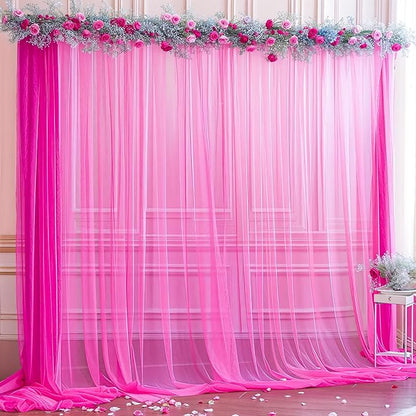 10x10ft Hot Pink Tulle Backdrop Curtain for Parites, Sheer Backdrop Curtains for Wedding Baby Shower Birthday Party Photo Shoot Decorations