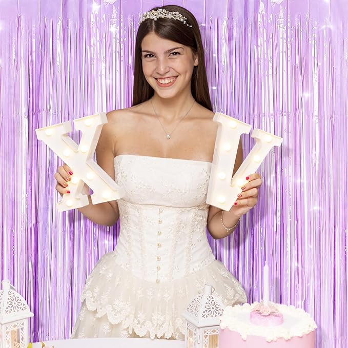 5 Pack Purple Foil Curtain Backdrop 3.2ft x 8.2ft Tinsel Foil Fringe Curtains Macaron Photo Booth Streamer Backdrop for Party Decorations Birthday Baby Shower Bachelorette Holiday (Pastel Purple)