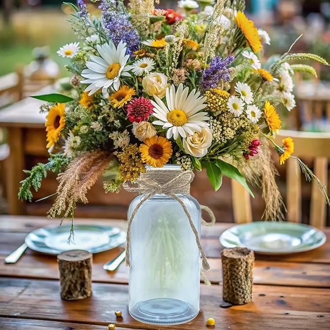 Vintage Glass Flower Vase，12 Pack Blue Farmhouse Glass Centerpiece Vases Mason Jars for Weddings, Parties & Home Decor Bulk (12, Blue)