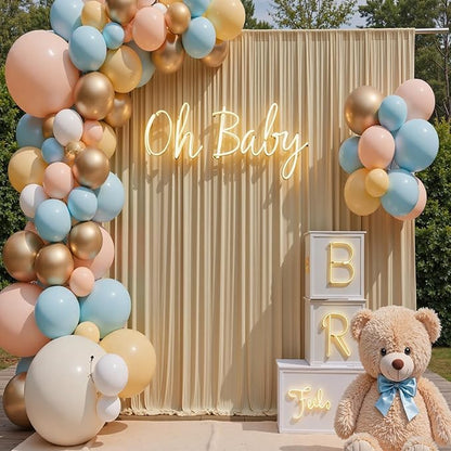 10ft x 15ft Beige Wrinkle Free Backdrop Curtains for Parties,Silky Polyester Fabric Wedding Ceiling Drapes, 2 Panels 15ft Photo Back Drop Drapes for Baby Shower Photography Stage Background Cloth