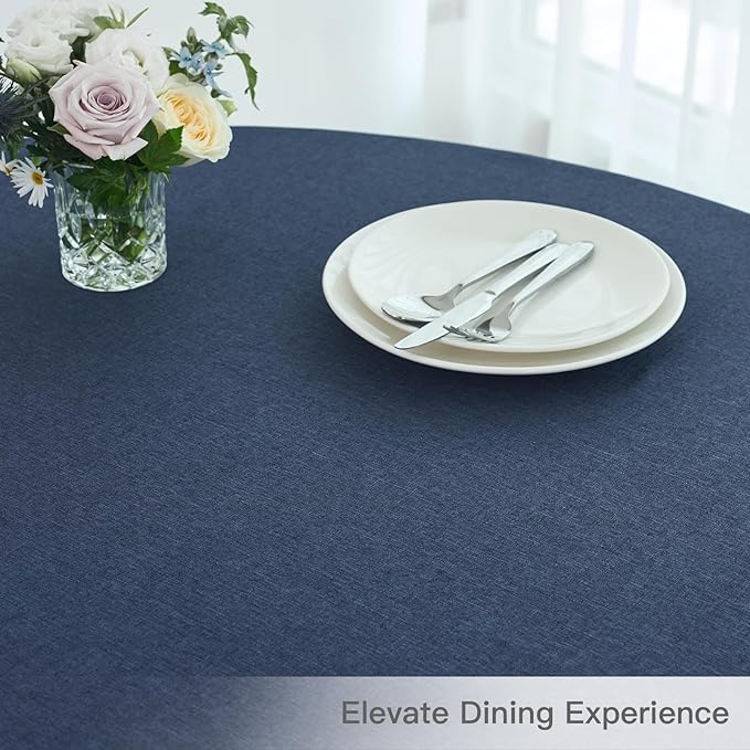 maxmill Round Linen Textured Tablecloth Spill-Proof Stainproof Wrinkle Free Washable Fabric Table Cloth for Circular Table Cover, Dining Room Buffet Banquet Parties Holiday Dinner, 70 Inch Navy Blue