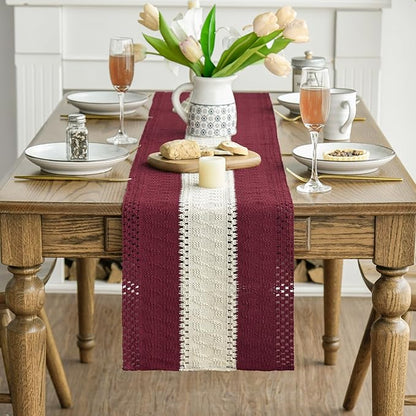 Artoid Mode Red Farmhouse Rustic Table Runner, Seasonal Hollow Kitchen Dining Table Decoration for Home Party Decor 12x120 Inch