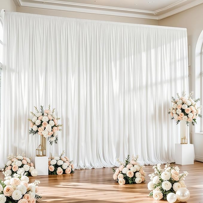White Satin Backdrop Curtains 2 Panels - Glitter Photo Drapes for Baby Shower, 10x10FT Shimmer Back Drop Cloth, Wrinkle Free for Birthday Party Prom Wedding Stage Background
