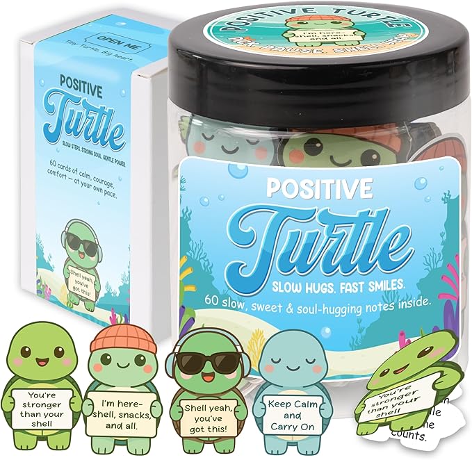 Positive Turtle Jar – 60 Funny Emotional Support Affirmation Cards, Sea Turtle Gifts for Women, Teens, Tweens, Girls, Turtle Decor, Trendy Teen Girl Stuff, Back to School Gifts, Teachers Gift
