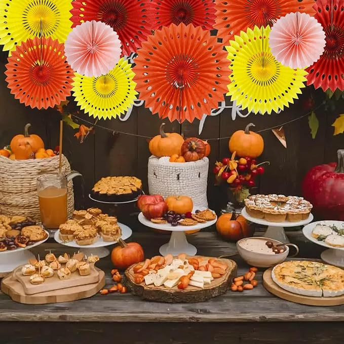 BEISHIDA Fall Orange Hanging Honeycomb Round Paper Fans Decoration Set for Thanksgiving Harvest Fall Wedding Baby Shower Birthday Photo Booth Backdrops Anniversary Party Supplies(11packs)
