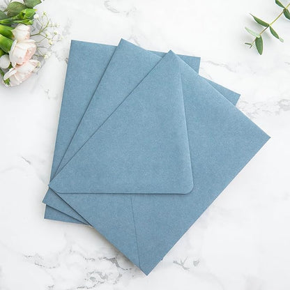 PONATIA 50PCS A7 Euro Flap Envelopes, 5.25 x 7.25'' Dusty Blue Flowers Liner Envelopes for Wedding Invitations, Photos, Postcards, Greeting Cards, Christmas Gift Cards, Acrylic Mailing, 5x7 envelopes