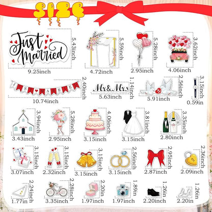 25 Pieces Just Married Ornate Car Magnets Mr Mrs Magnets Refrigerator Decorations Wedding Car Decorations Just Married Door Sign for Honeymoon Anniversary Wedding Party Panel Tailgate Decor