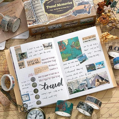 18 Rolls Travel Washi Tape Set journaling Tape for Crafts and Journaling DIY Scrapbook Tape for journaling Scrapbooking Supplies washi Tape for Scrapbooking