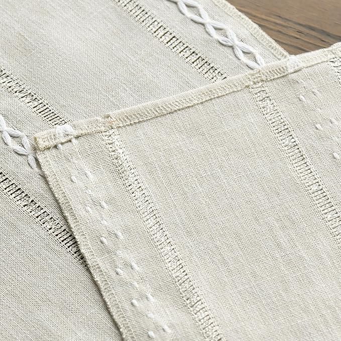 Artoid Mode Beige Rustic Cotton Linen Table Runner, Seasonal Embroidered Hollow Kitchen Dining Table Decoration for Home Party Decor 13x36 Inch