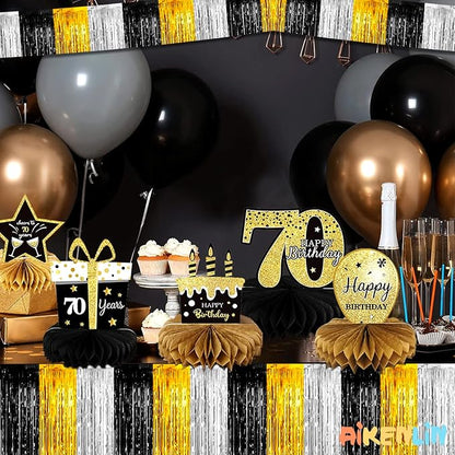 10 Pack 10 Feet Foil Fringe Garland Metallic Tinsel Streamers Banner Wall Hanging Backdrop for Parade Floats, Notorious One Birthday Roaring 20s Graduation Party Decorations(Black Gold Silver)