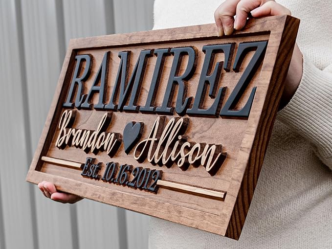 Bridal Shower Gift | Personalized Wedding Gift Last Name Established Sign | Anniversary | Engagement Gifts | Valentines Day Gift | Wood Wedding Sign | Name Heart Sign | Couples Gift