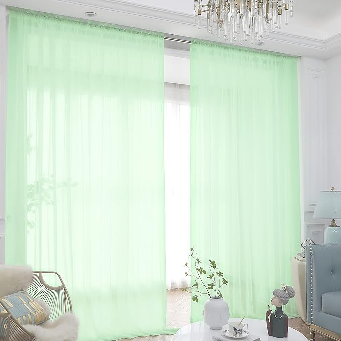 Window Light Green Sheer Curtains 72 Inches Long 2 Panels Sheer Curtain Basic Rod Pocket Panel for Bedroom Children Living Room Yard Kitchen (Light Green, 52" W x 72" L | 2 pcs)