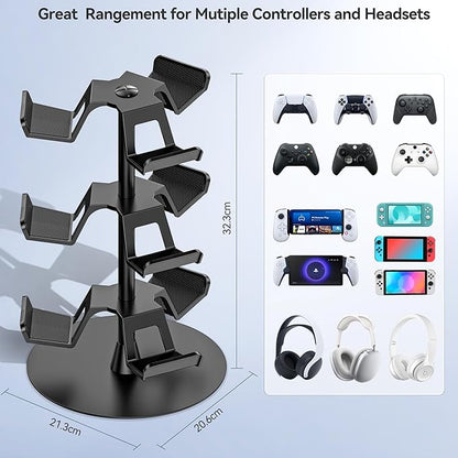 Headset Stand 3 Tiers for Desk, Rotatable Gaming Controller Stand for PS5/PS4/Xbox/Switch2/PS Portal/Phone, Universal PC Gamer Gift Accessory Controller/Headphone Holder for 9 Packs Controller