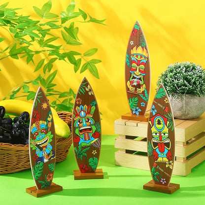 Blulu 4 Pcs Surfboard Decorations for Party Surfboard Beach Signs Welcome to Paradise Sign Tropical Bar Table Centerpieces Endless Summer Wood Decor Flip Flop Letters for Home Decor(Tiki Style)