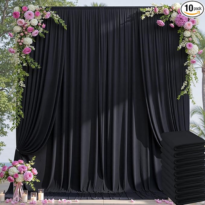 50×14ft Wrinkle Free Black Backdrop Curtain for Parties Wedding,10 Panels 5×14ft Height Soft Silky Polyester Photo Backdrop Drapes for Birthday Graduation Photography Stage Event Background Cloth