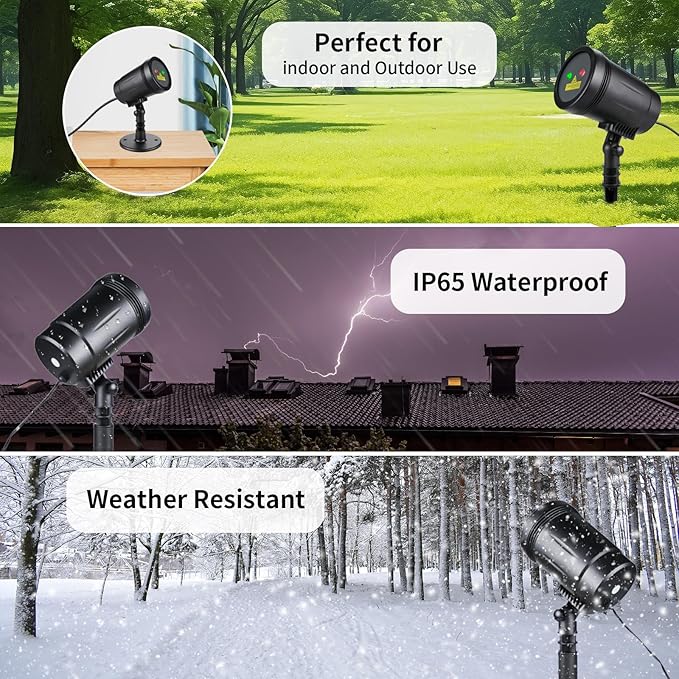Outdoor Garden Laser Light Projector, Christmas Laser Lights with Red and Green Star Show, Waterproof Holiday Laser Light Landscape Spotlight, Suitable for Outdoor Garden, Home, Decoration, Party