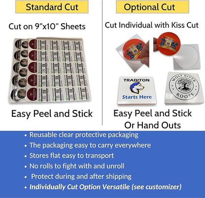 100 Round Custom Personalized Stickers Labels Vinyl Waterproof, Made USA, Logo Any Text or Image (5x5 Inches)
