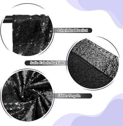 SquarePie Sequin Backdrop Less Transparent Background Sparkly Curtain for Wedding Halloween Party 4FT x 7FT Black