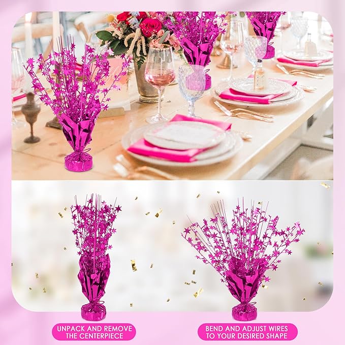6 Pack Star Table Centerpieces for Party, Birthday Table Decorations for Kids Adults, Party Centerpieces for Tables for Wedding Baby Shower Graduation Holiday Event (Hot Pink)