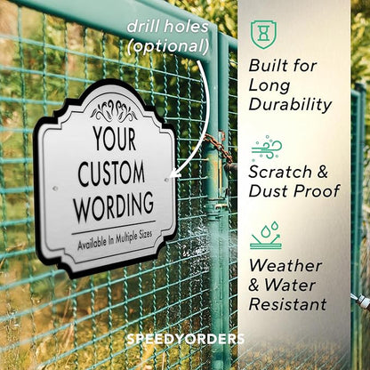 Design 2 Decorative Outdoor Metal Signs - Personalized Aluminum Driveway Signs, Waterproof, 18x12 In, Metallic Silver