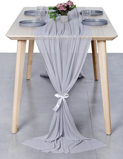 MDS Halloween Chiffon Table Runner - 15 Pack, 29 x 170 Inches, 14ft Each - Sheer Spooky Table Runners for Haunted House Parties, Trick-or-Treat Tables, Witchy Décor, Wedding & Events - Cool Gray