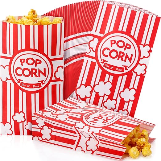 300 Pcs Paper Popcorn Bags Bulk 2 oz Large Flat Bottom Boxes Red and White Disposable Container Sleeve Movie Night Popcorn Bucket for Retro Movie Themed Party Carnival Supplies (Red and White)