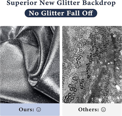 Outpain Thick 20 ft x 10 ft Black Silver Sequin Backdrop Curtain for Parties, Wrinkle Free Glitter Photo Backdrop Drapes 4 Panels 5x10ft Black Silver Back Drop Cloth for Wedding Photography Background