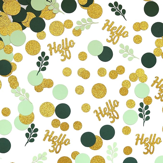 300PC Gold Glitter and Sage Green Happy 30th Birthday Decorations for Her/Him Greenery 30th Birthday Confetti for Table Thirty Party Decor Supplies