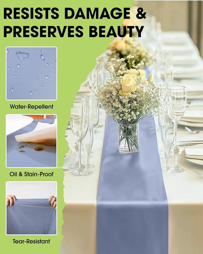 Pureegg Dusty Blue Plastic Table Runners - 10 Pack, 14'' x 108'', Water Resistant & Disposable Centerpiece Decorations for Table Cloth, Wedding, Birthday, Holiday, Baby Shower, Party, Home Decor