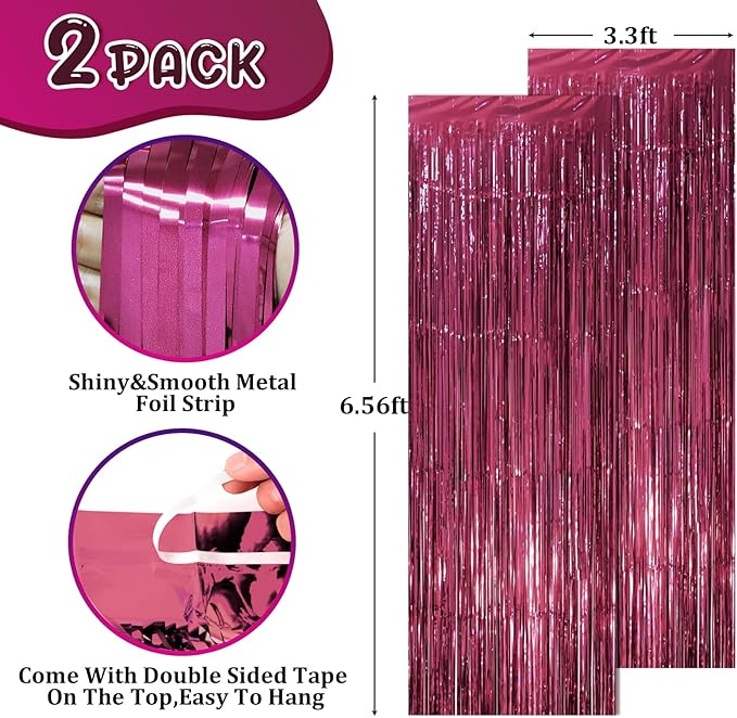 2 Pack Burgundy Foil Fringe Backdrop Curtains, Tinsel Streamers Party Decorations, Fringe Backdrop, Door Shimmer for Retro Theme Party