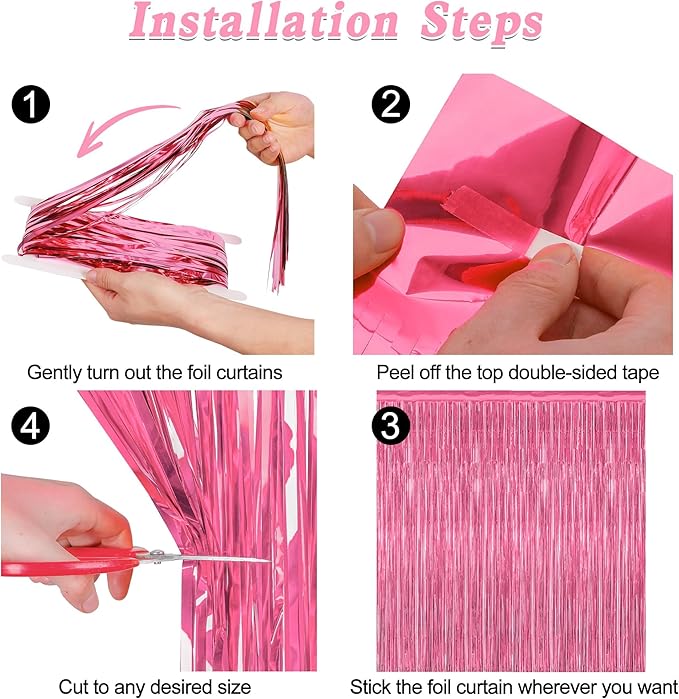 2 Pack Pink Party Decorations, 3.28 FT x 7.05 FT Pink Backdrop, Metallic Tinsel Backdrop Fringe Curtains Backdrop Curtains, Photo Backdrop Party Supplies Birthday Party Decorations