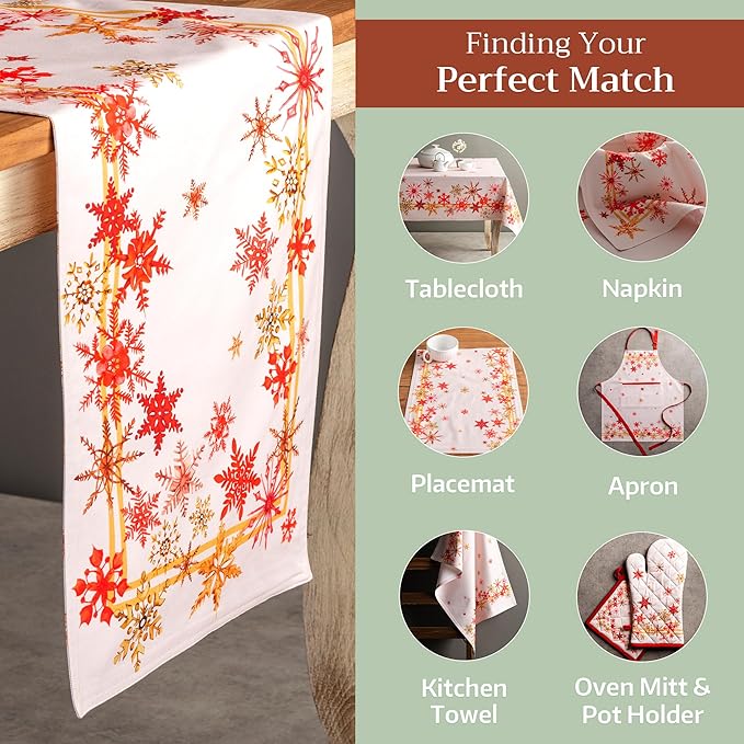 Maison d' Hermine Table Runner 100% Cotton Double Layer Table Runners 72 inches Long for Thanksgiving Christmas Decorations Home Kitchen Dining Party Wedding (Crystal Star, 14.5" x 72")