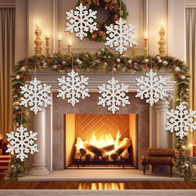 18 Pcs Large Christmas Snowflake Decorations, 8 Inch White Snowflake Hanging Ornaments Plastic Christmas Yard Decorations for Winter Indoor Outdoor Xmas Tree Holiday Yard Lawn Decor